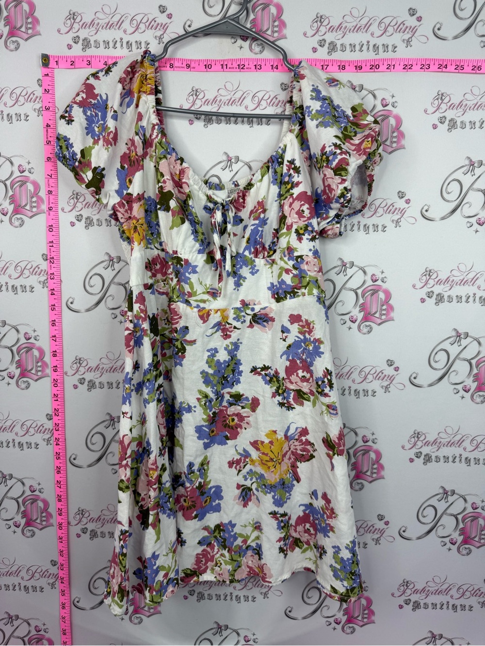 Japna White Midi Dress with Pink, Blue & Yellow Floral Print